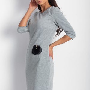 Wholesale Women's dress with decorative pocket grey