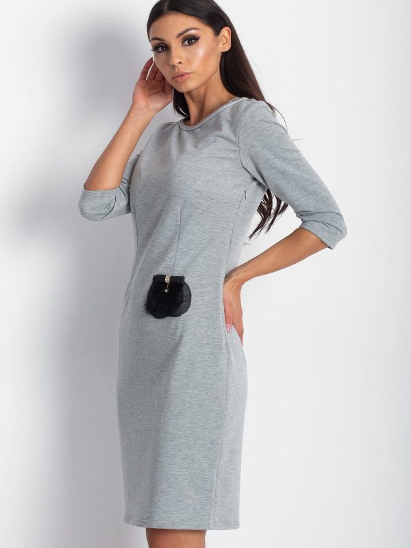 Wholesale Women's dress with decorative pocket grey