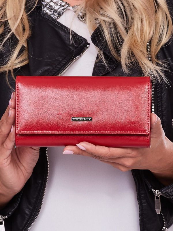 Wholesale Women's leather oblong wallet red