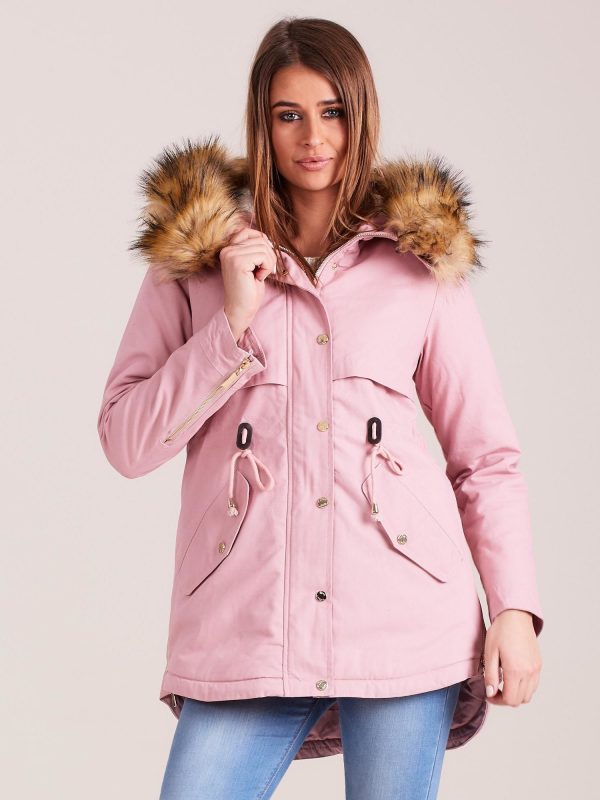 Wholesale Pink padded parka jacket with hood