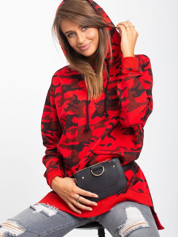 Wholesale Red asymmetrical camo hoodie