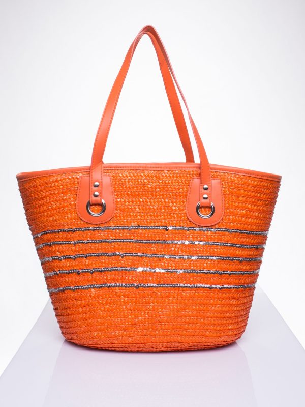 Wholesale Orange beach basket bag with sequins