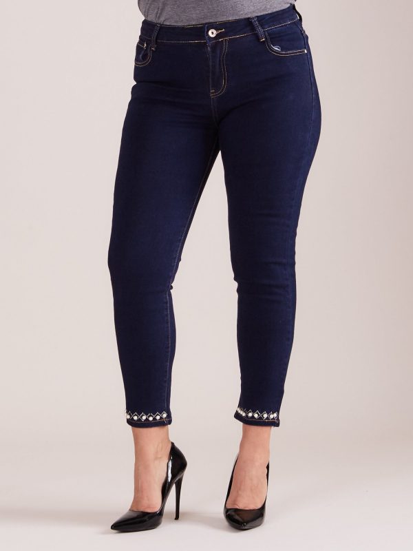 Wholesale Dark blue jeans with plus size applique