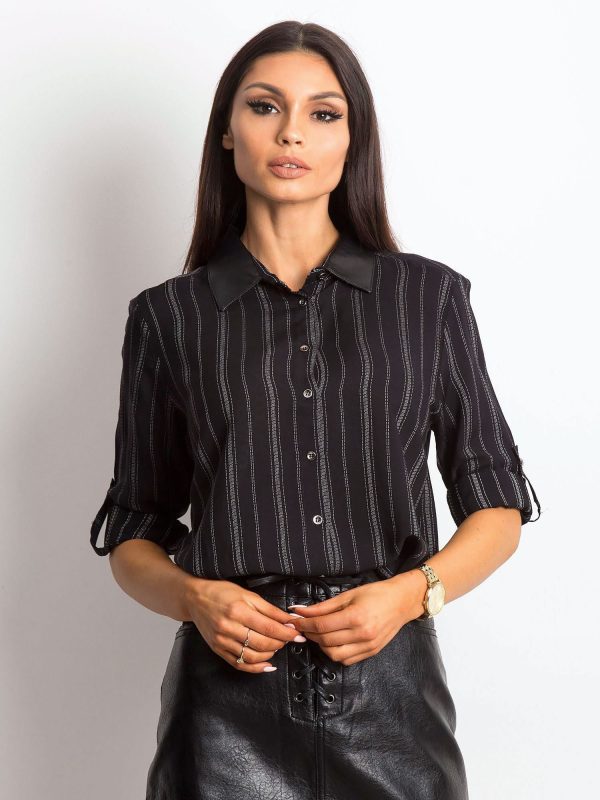 Wholesale Shirt in stripes with leather inserts black