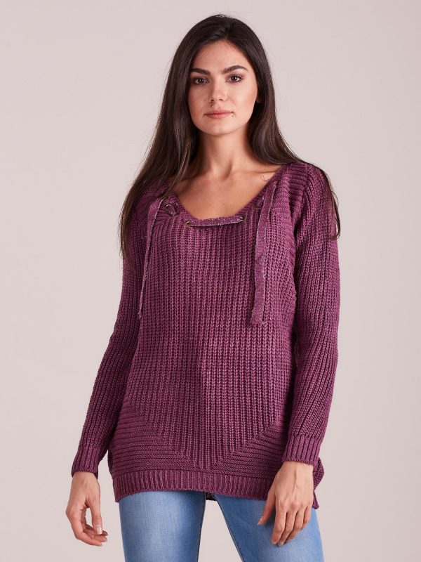 Wholesale Purple sweater with lacing