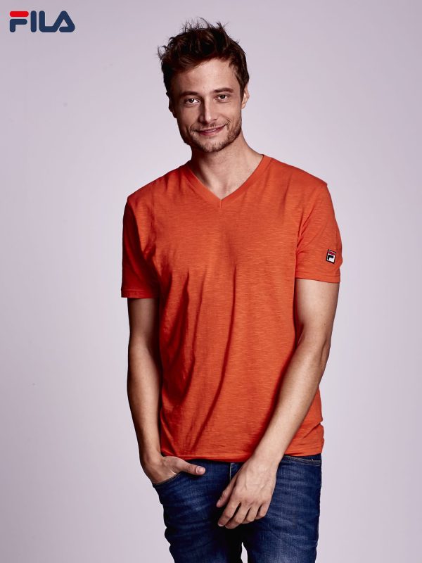 Wholesale FILA Orange T-shirt for men with V-neck