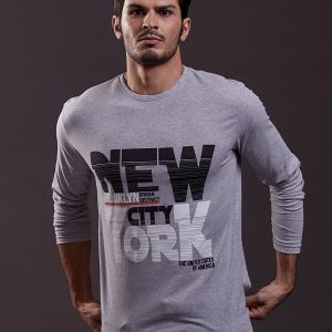 Wholesale Men's blouse with the inscription NEW YORK CITY light gray