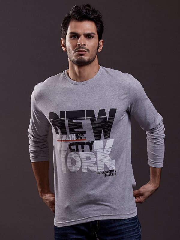 Wholesale Men's blouse with the inscription NEW YORK CITY light gray