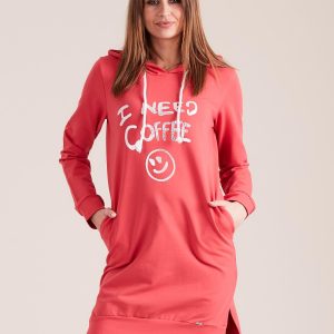 Wholesale Coral long hoodie I NEED COFFEE