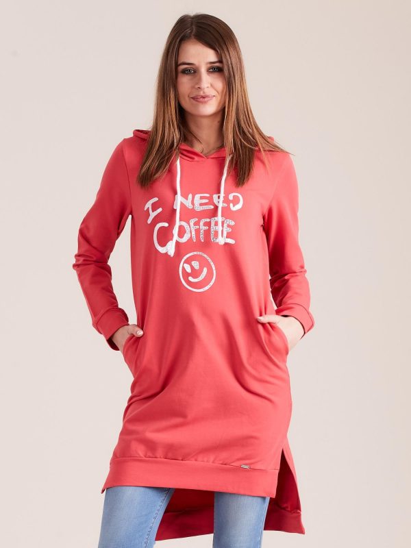 Wholesale Coral long hoodie I NEED COFFEE