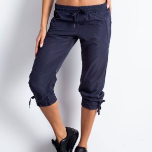 Wholesale Dark grey capri sports pants with mesh