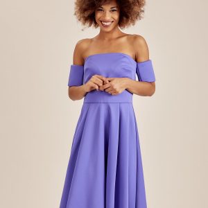 Wholesale Sliced off shoulder cocktail dress blue