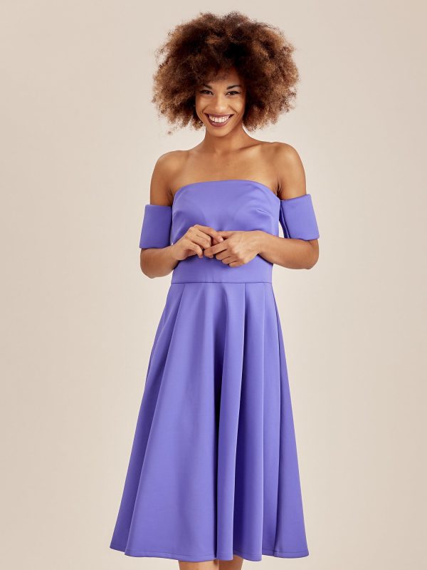 Wholesale Sliced off shoulder cocktail dress blue