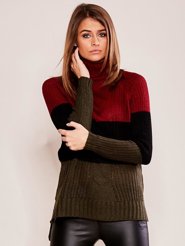 Wholesale Burgundy black turtleneck sweater