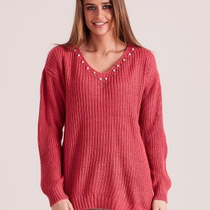 Wholesale Pink sweater with pearls