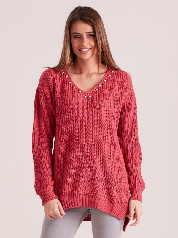 Wholesale Pink sweater with pearls