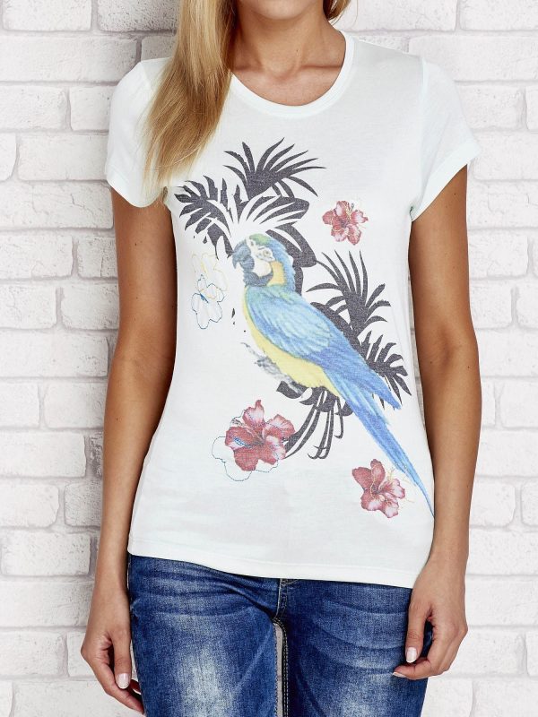 Wholesale Light turquoise t-shirt with tropical print