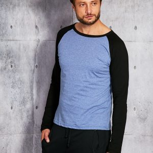 Wholesale Blue blouse for men with contrasting sleeves