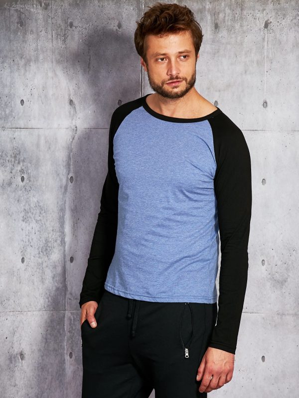 Wholesale Blue blouse for men with contrasting sleeves