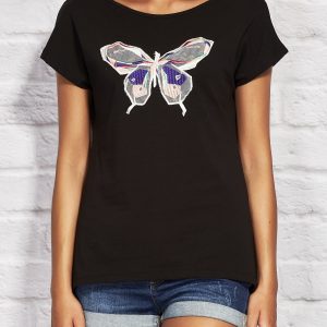 Wholesale Black t-shirt with colorful butterfly