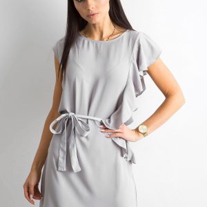 Wholesale Grey dress with flounces and binding