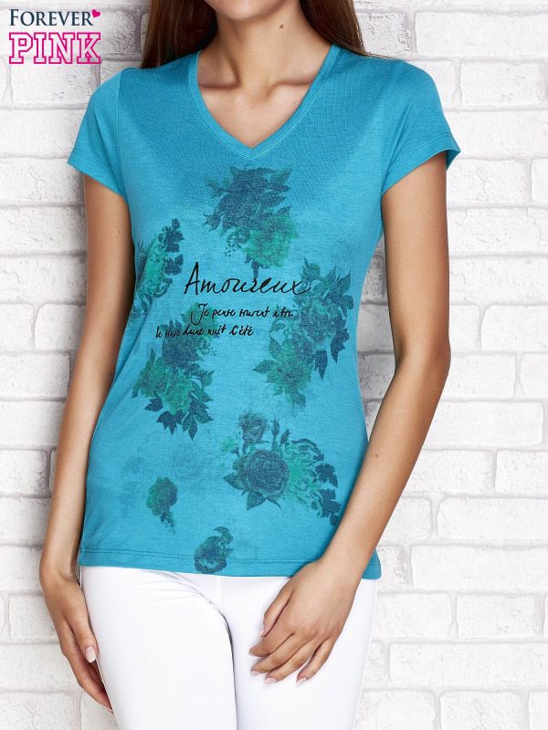 Wholesale T-shirt with floral print dark green