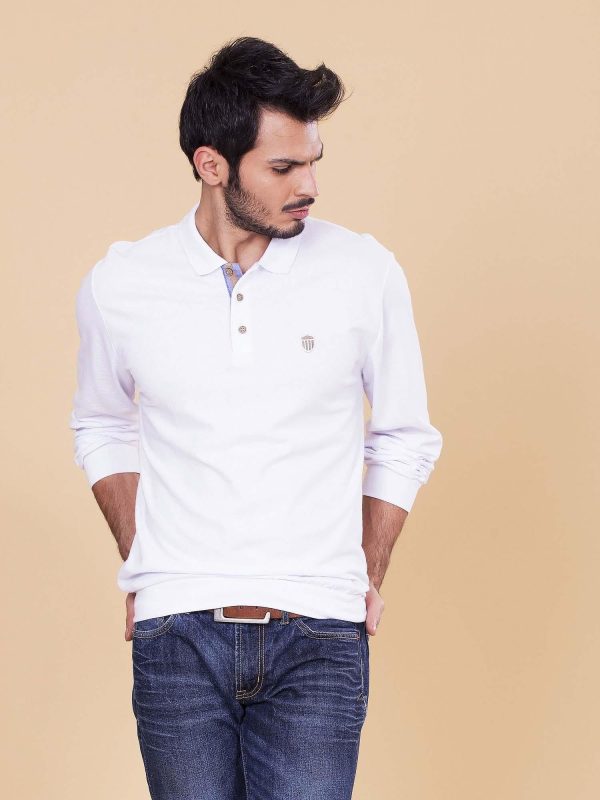 Wholesale Men's White Long Sleeve Polo Shirt