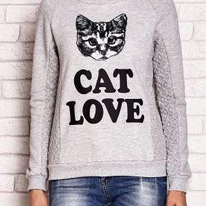 Wholesale Grey sweatshirt with the inscription CAT LOVE