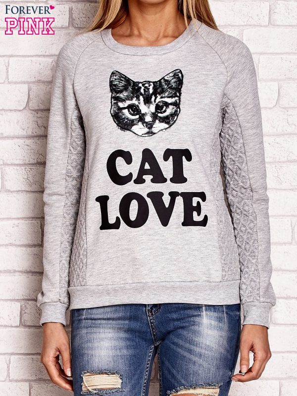 Wholesale Grey sweatshirt with the inscription CAT LOVE