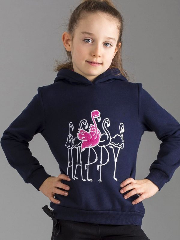 Wholesale Navy blue girl's sweatshirt with fur hoodie