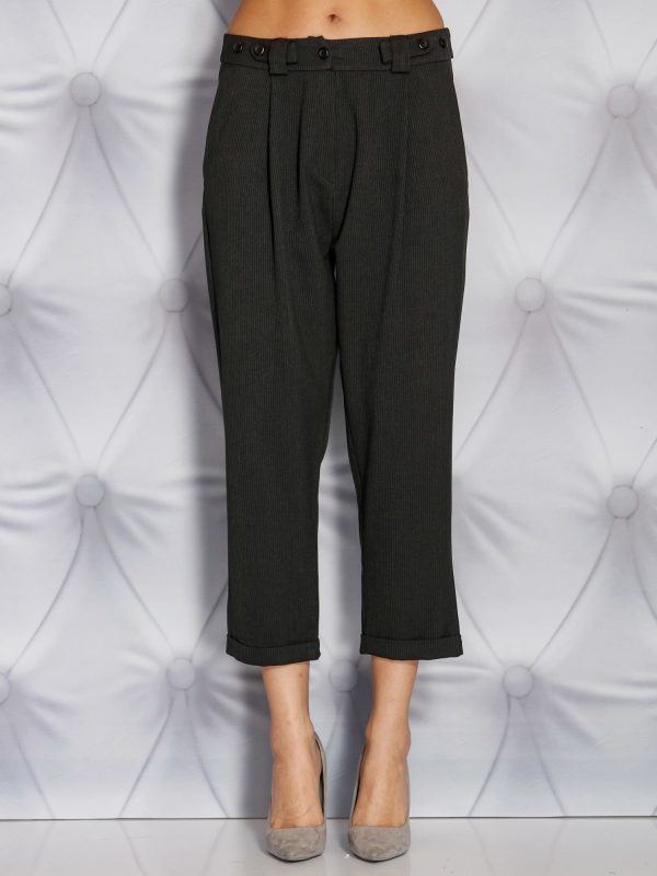 Wholesale Graphite wide fabric pants with delicate stripe