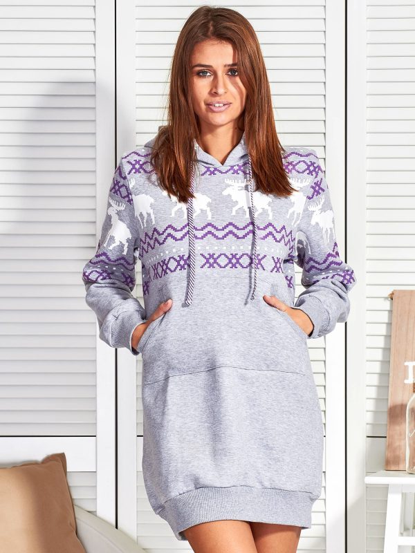 Wholesale Grey sweatshirt with Norwegian patterns