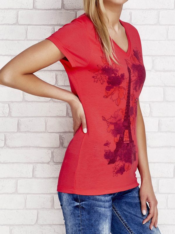 Wholesale Dark coral t-shirt with Parisian print