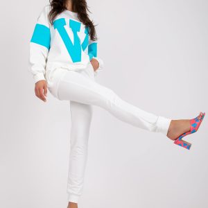 Wholesale White and blue sweatshirt set with round neckline