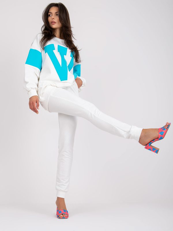 Wholesale White and blue sweatshirt set with round neckline