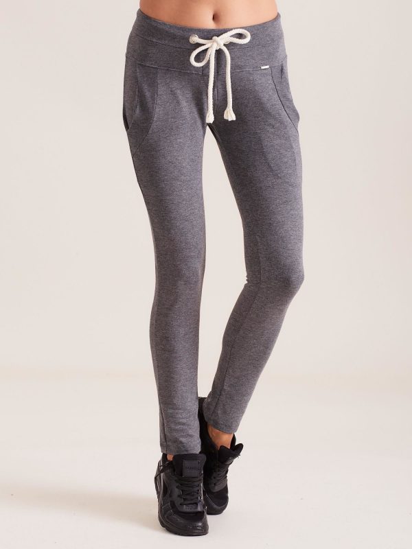 Wholesale Cotton sweatpants with stripes dark grey