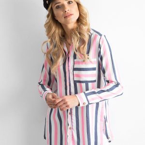 Wholesale Pink and navy blue striped shirt tunic