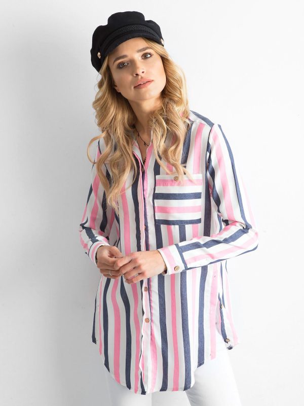 Wholesale Pink and navy blue striped shirt tunic