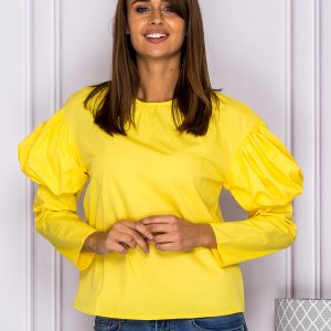 Wholesale Women's blouse with buffs on sleeves yellow