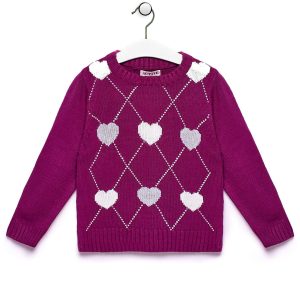 Wholesale Dark pink sweater for girl with hearts motif