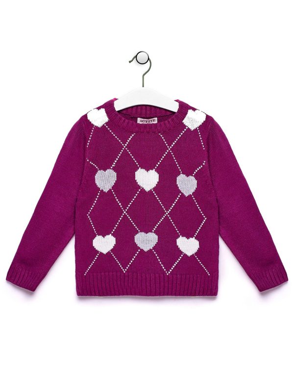 Wholesale Dark pink sweater for girl with hearts motif