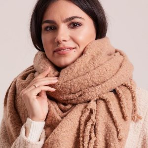 Wholesale Long beige winter scarf with fringes