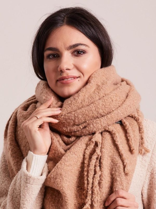 Wholesale Long beige winter scarf with fringes