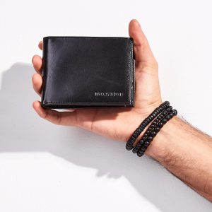 Wholesale Men's Black Leather Wallet Open