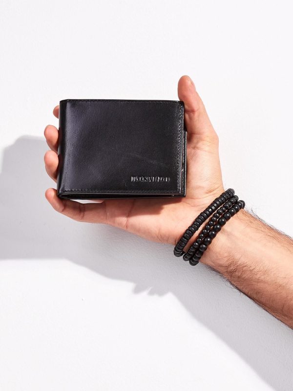 Wholesale Men's Black Leather Wallet Open