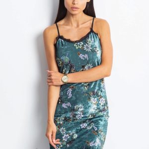 Wholesale Dark Turquoise Velvet Floral Dress