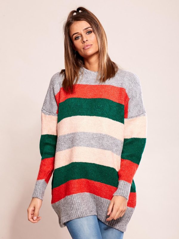 Wholesale Loose sweater with stripes grey