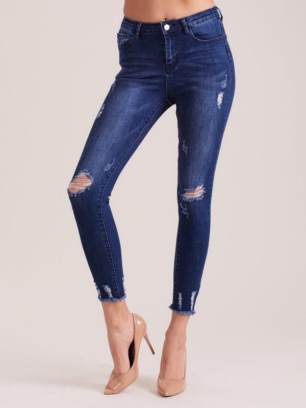 Wholesale Blue skinny denim pants with holes