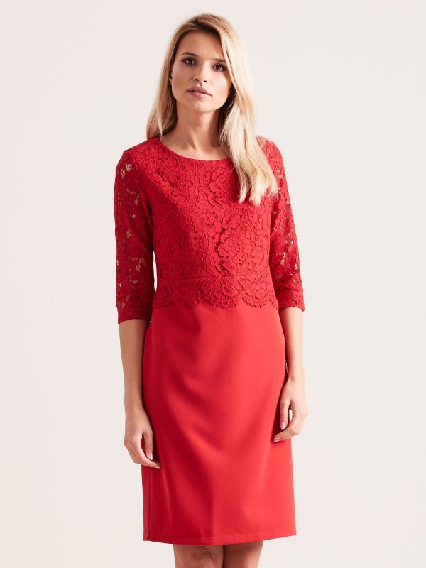 Wholesale Red elegant dress with lace