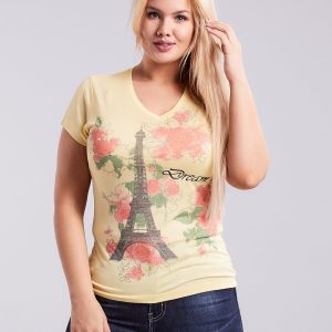 Wholesale Pale yellow T-shirt with plus size print